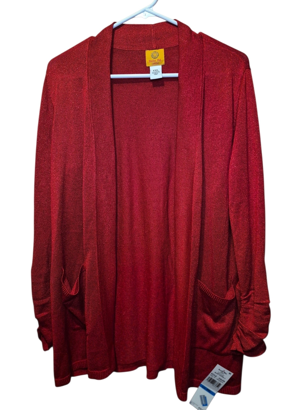 Ruby Rd. Shimmering Red Open-Front Cardigan Retail $75.50